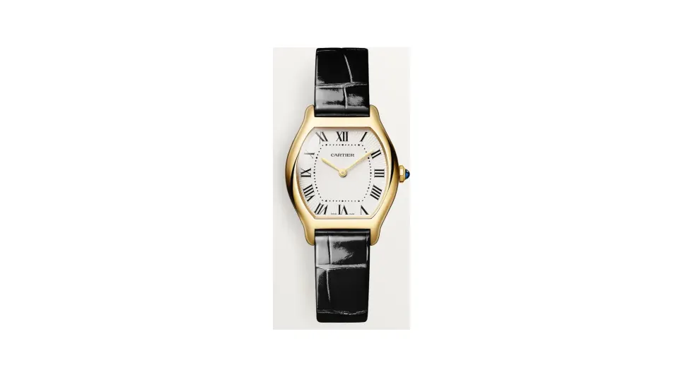 Cartier Tortue, Small model, quartz movement, yellow gold, leather