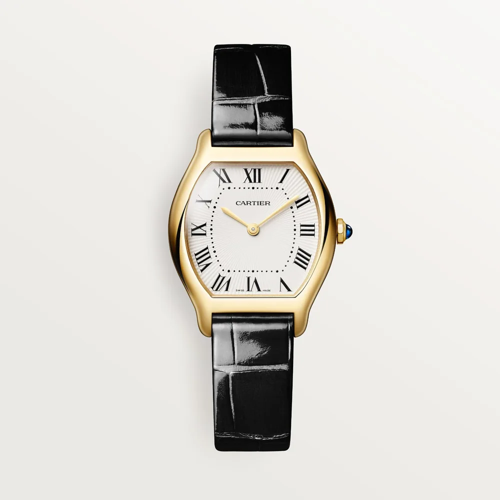Cartier Tortue, Small model, quartz movement, yellow gold, leather