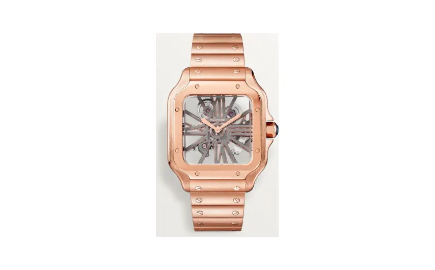 Cartier Santos de Cartier skeleton, Large model, hand-wound mechanical movement, rose gold