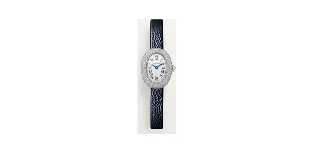 Cartier Baignoire, Mini model, quartz movement, white gold, diamonds, leather