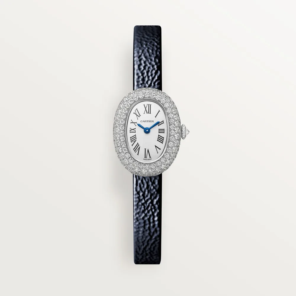 Cartier Baignoire, Mini model, quartz movement, white gold, diamonds, leather