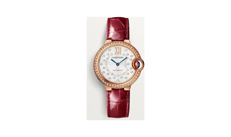 Cartier Ballon Bleu de Cartier, 33 mm, automatic mechanical movement, rose gold, diamonds, leather