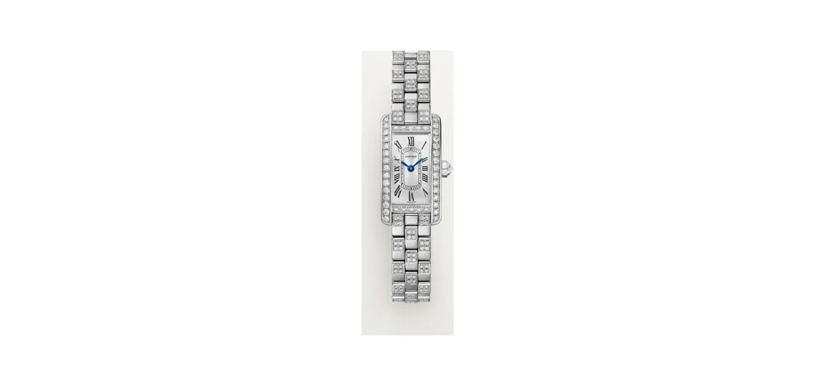 Cartier Tank Américaine, Mini model, quartz movement - high autonomy, white gold, diamonds