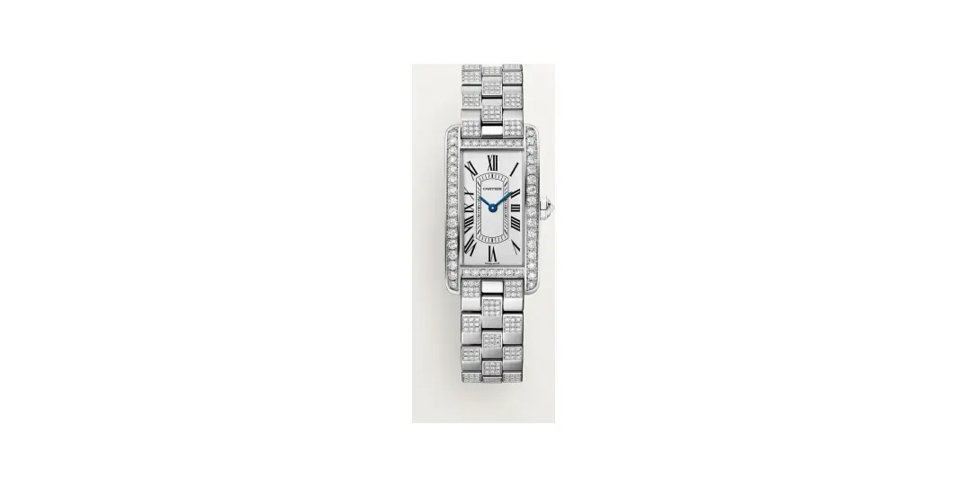 Cartier Tank Américaine, Small model, quartz movement - high autonomy, white gold, diamonds