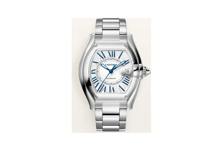 Cartier Roadster, Large model, automatic movement, steel, interchangeable metal bracelet and leather straps
