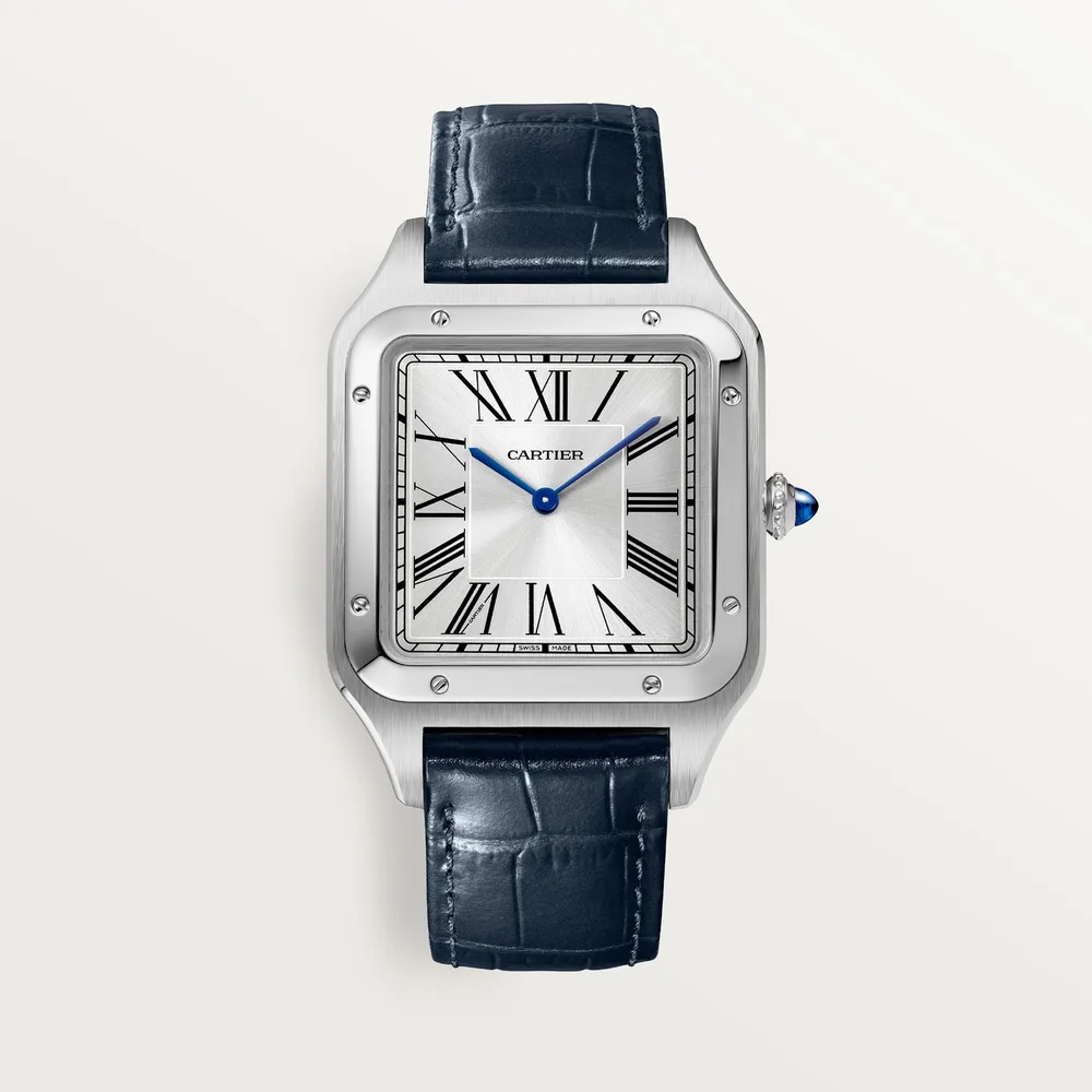 Cartier Santos-Dumont, Extra-large model, hand-wound mechanical movement, steel, leather