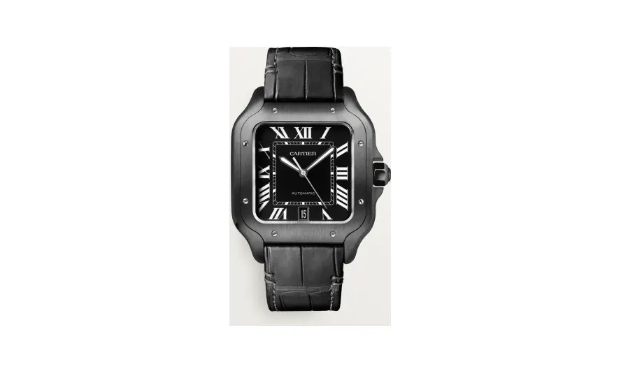 Cartier Santos de Cartier, Large model, automatic movement, steel, Adlc, interchangeable rubber and leather bracelets