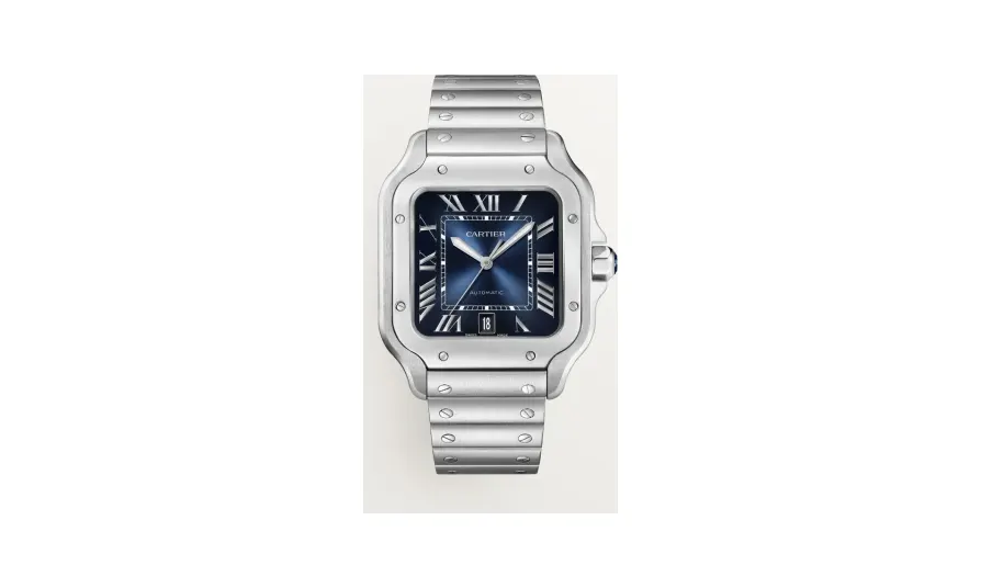 Cartier Santos de Cartier, Large model, automatic movement, steel, interchangeable metal and leather bracelets