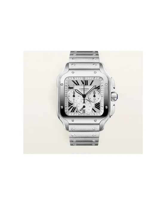 Cartier Santos de Cartier, Large model, automatic movement, steel, interchangeable metal bracelet and rubber straps