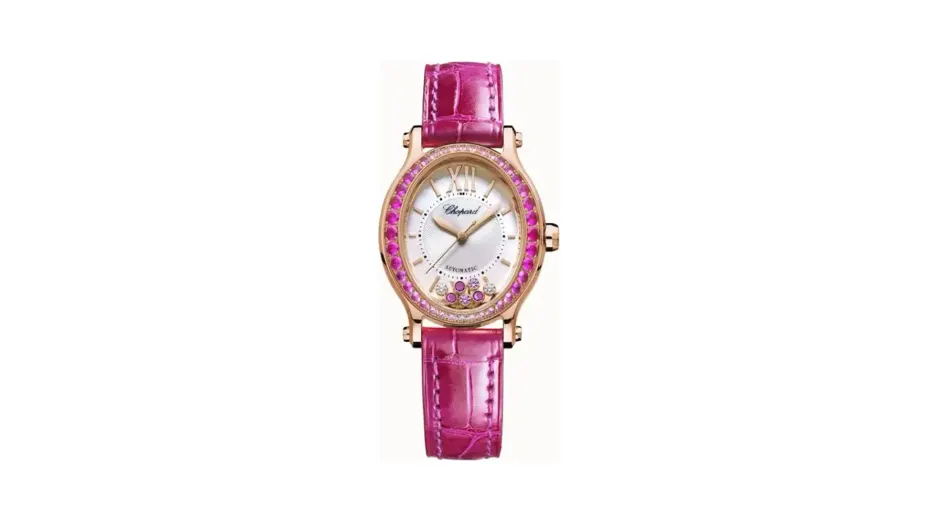 Chopard Happy Sport, 29 x 31 mm, automatic, ethical rose gold, diamonds, pink sapphires