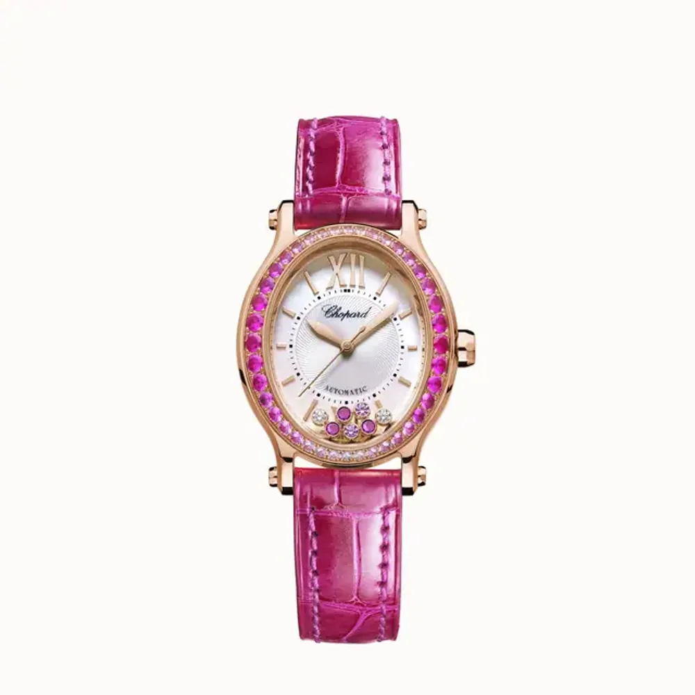 Chopard Happy Sport, 29 x 31 mm, automatic, ethical rose gold, diamonds, pink sapphires