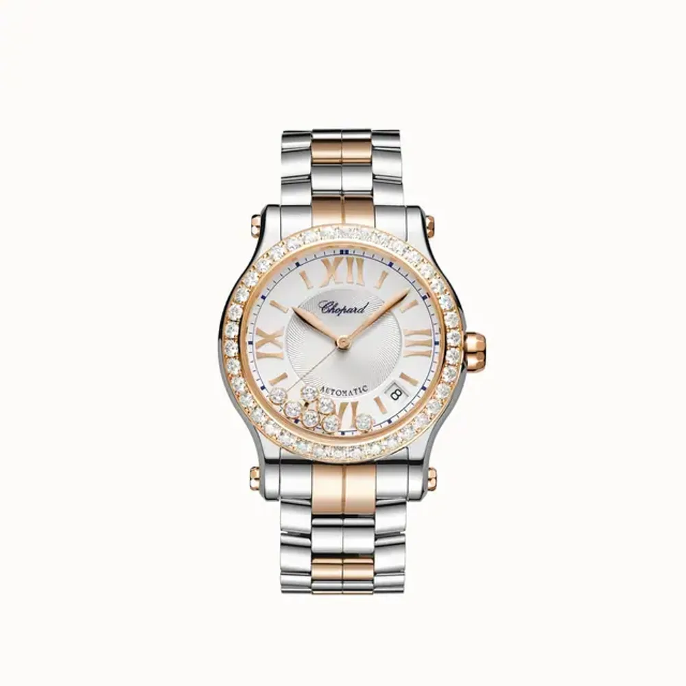 Chopard Happy Sport, 36 mm, automatic, ethical rose gold, Lucent Steel™, diamonds