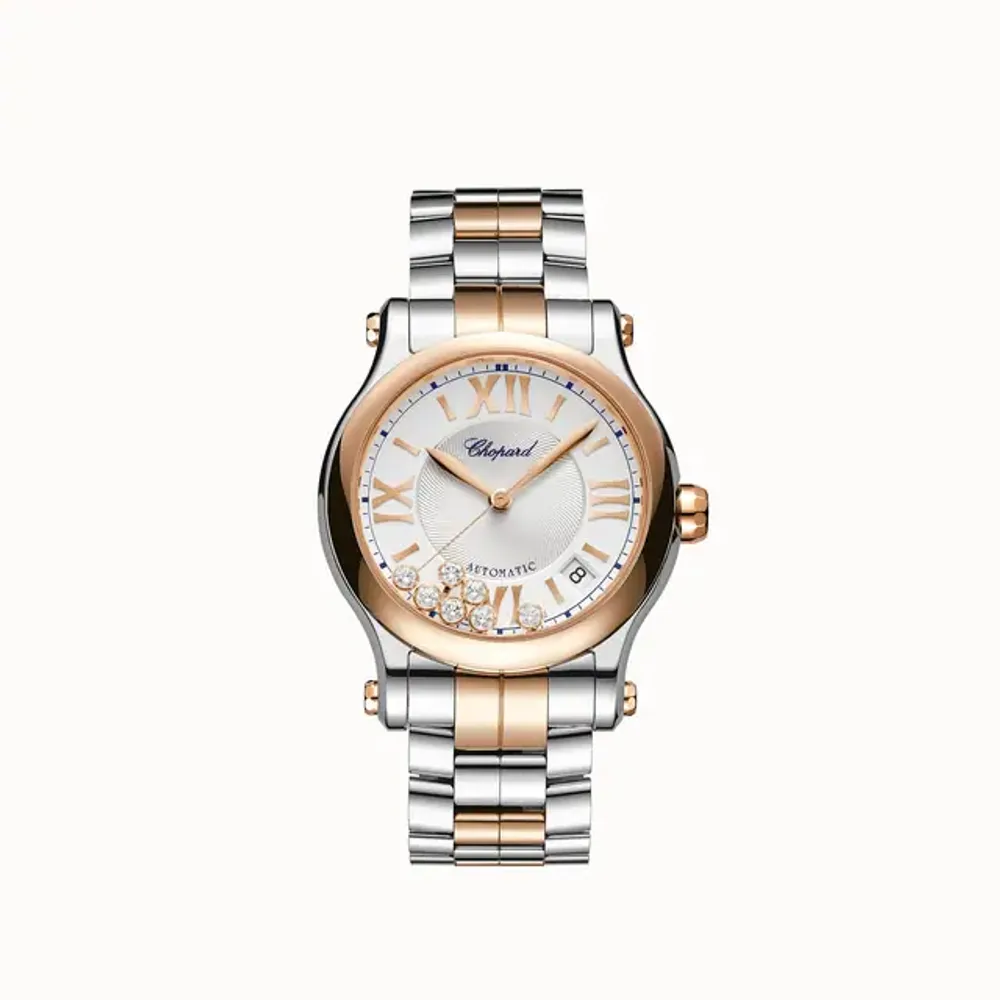 Chopard Happy Sport, 36 mm, automatic, ethical rose gold, Lucent Steel™, diamonds
