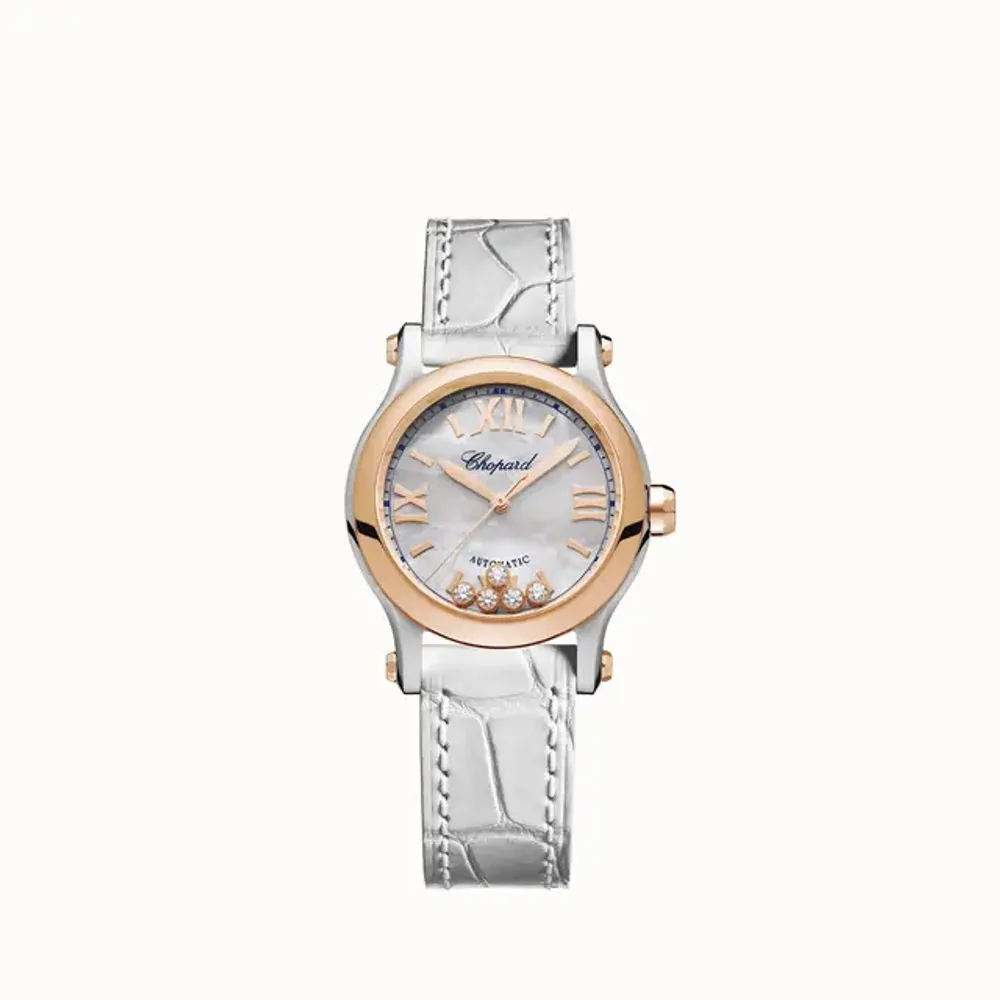 Chopard Happy Sport, 30 mm, automatic, ethical rose gold, Lucent Steel™, diamonds
