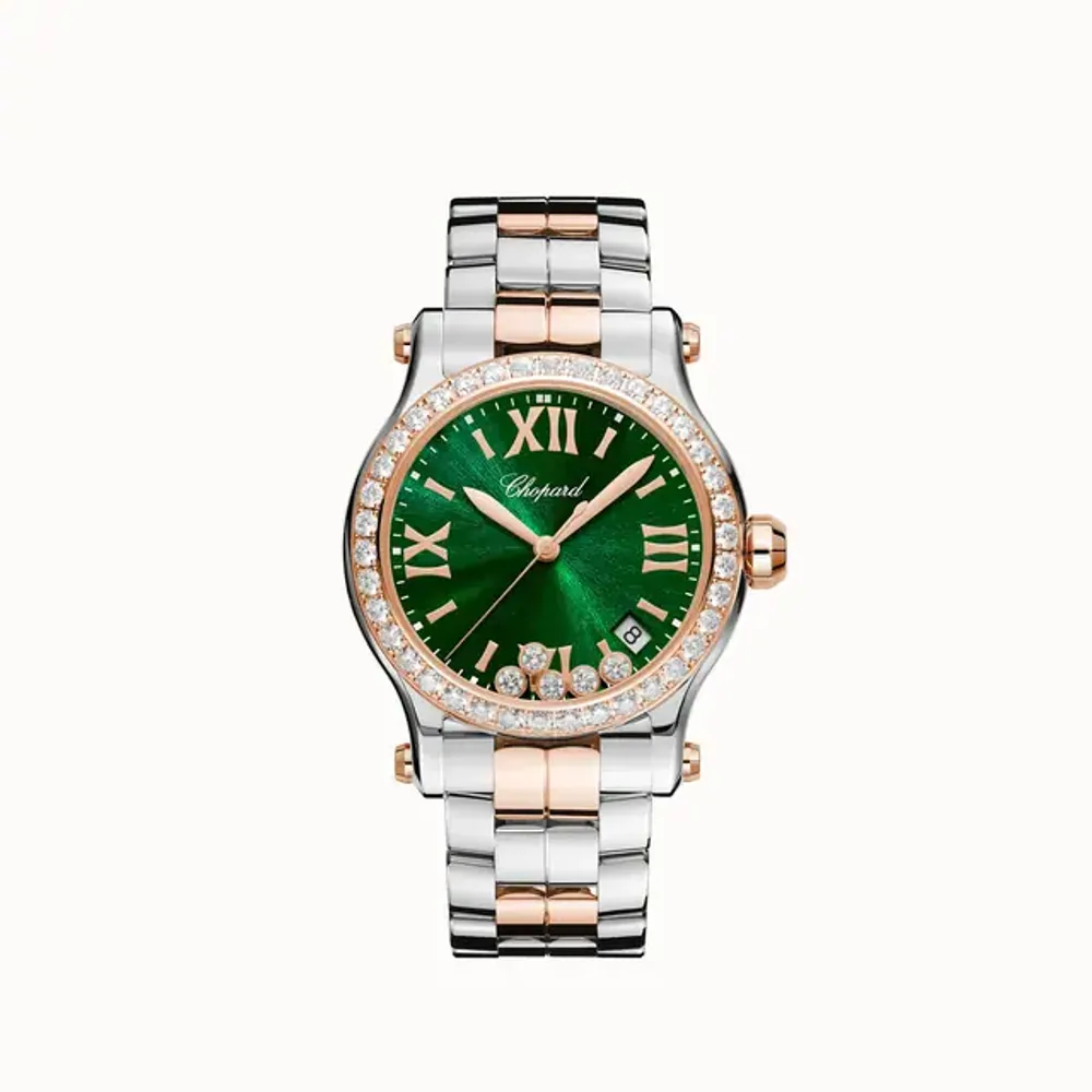 Chopard Happy Sport, 36 mm, quartz, ethical rose gold, Lucent Steel™, diamonds