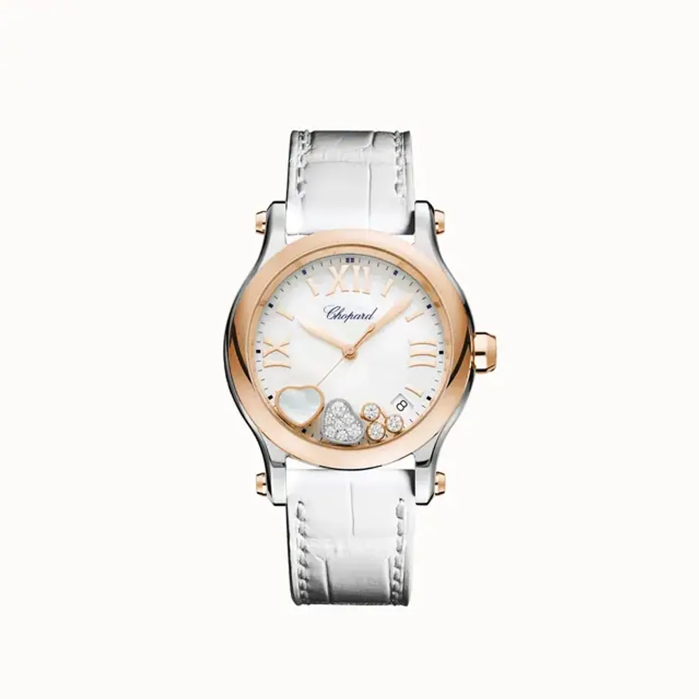Chopard Happy Hearts, 36 mm, quartz, ethical rose gold, Lucent Steel™, diamonds, mother-of-pearl