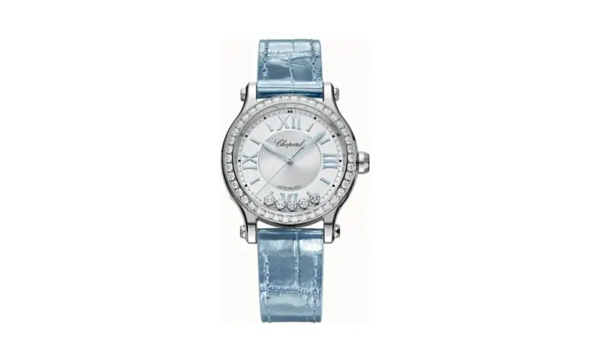 Chopard Happy Sport, 33 mm, automatic, Lucent Steel™, diamonds, aquamarines