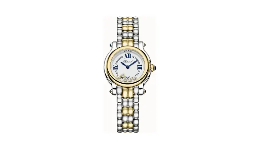 Chopard Happy Sport The First, 26 mm, quartz, ethical yellow gold, Lucent Steel™, diamonds