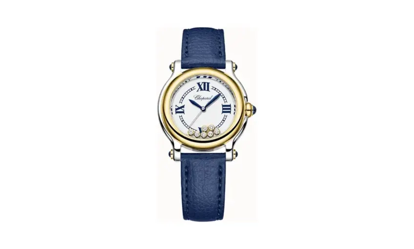 Chopard Happy Sport The First, 33 mm, quartz, ethical yellow gold, Lucent Steel™, diamonds