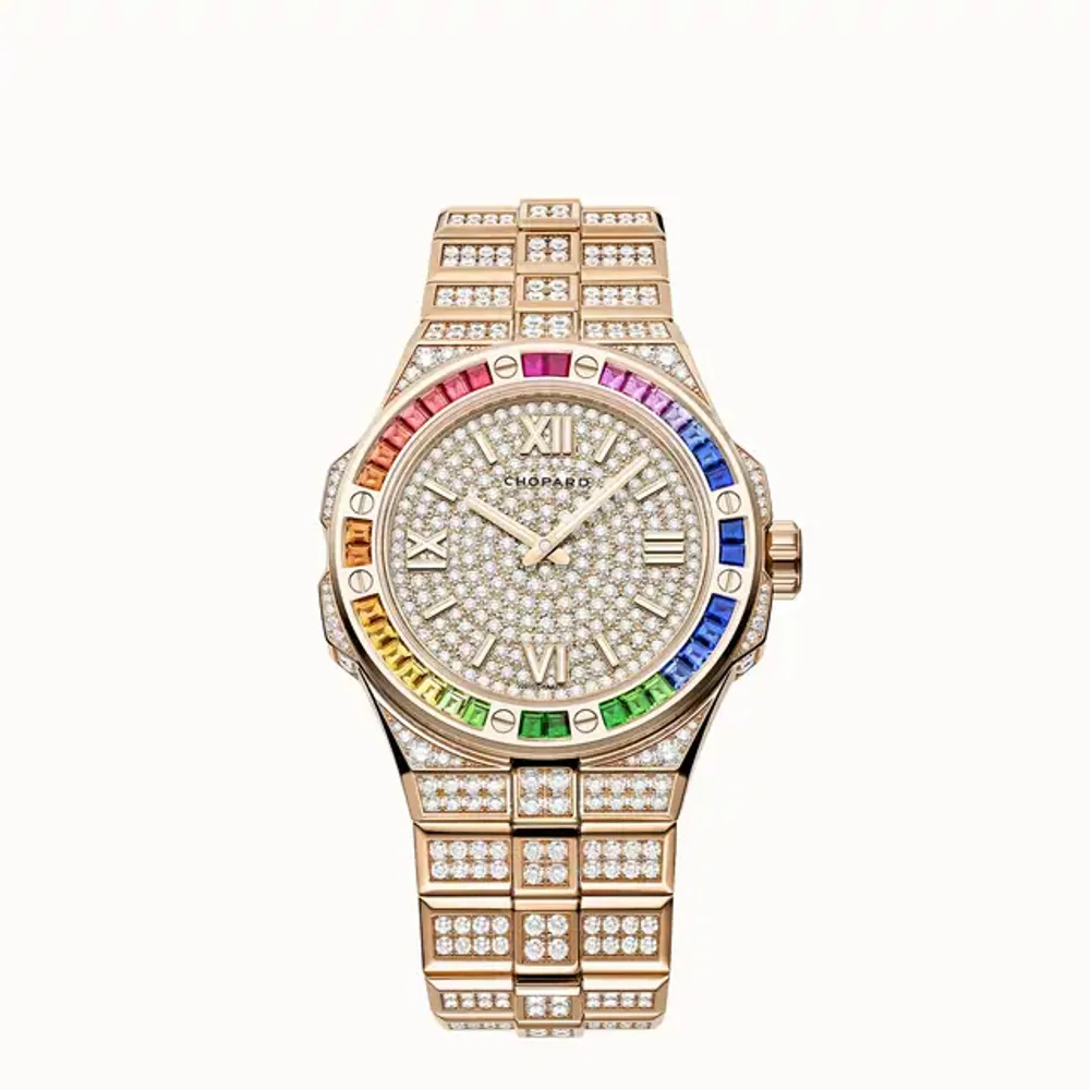 Chopard Alpine Eagle 41, 41 mm, automatic, ethical rose gold, diamonds, colored sapphires