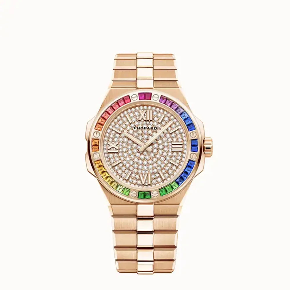 Chopard Alpine Eagle 41, 41 mm, automatic, ethical rose gold, diamonds, colored sapphires