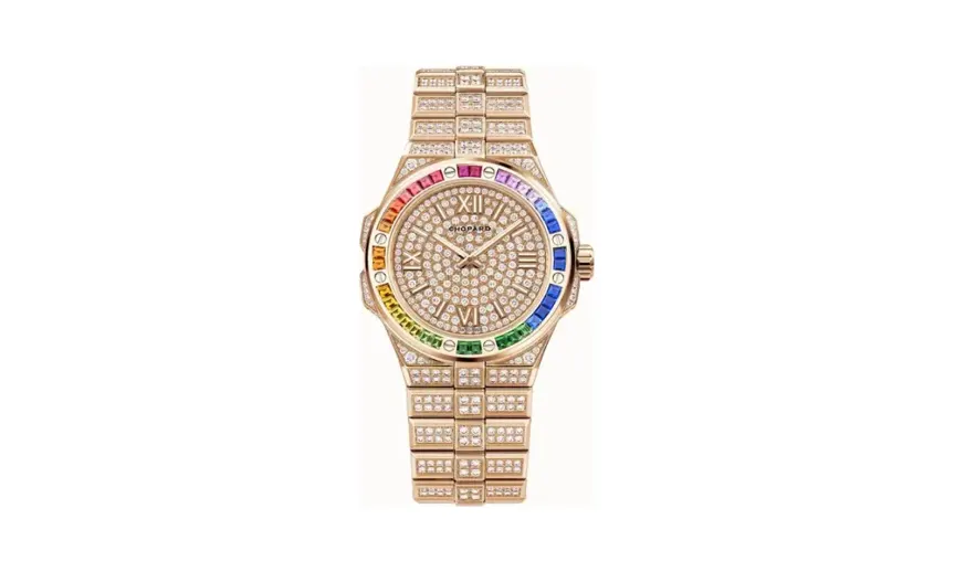 Chopard Alpine Eagle 36, 36 mm, automatic, ethical rose gold, diamonds, colored sapphires