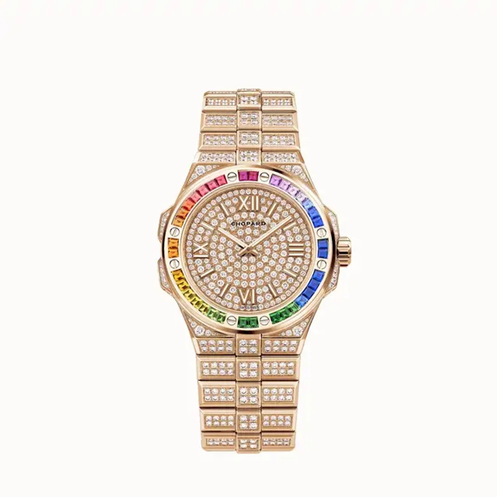 Chopard Alpine Eagle 36, 36 mm, automatic, ethical rose gold, diamonds, colored sapphires