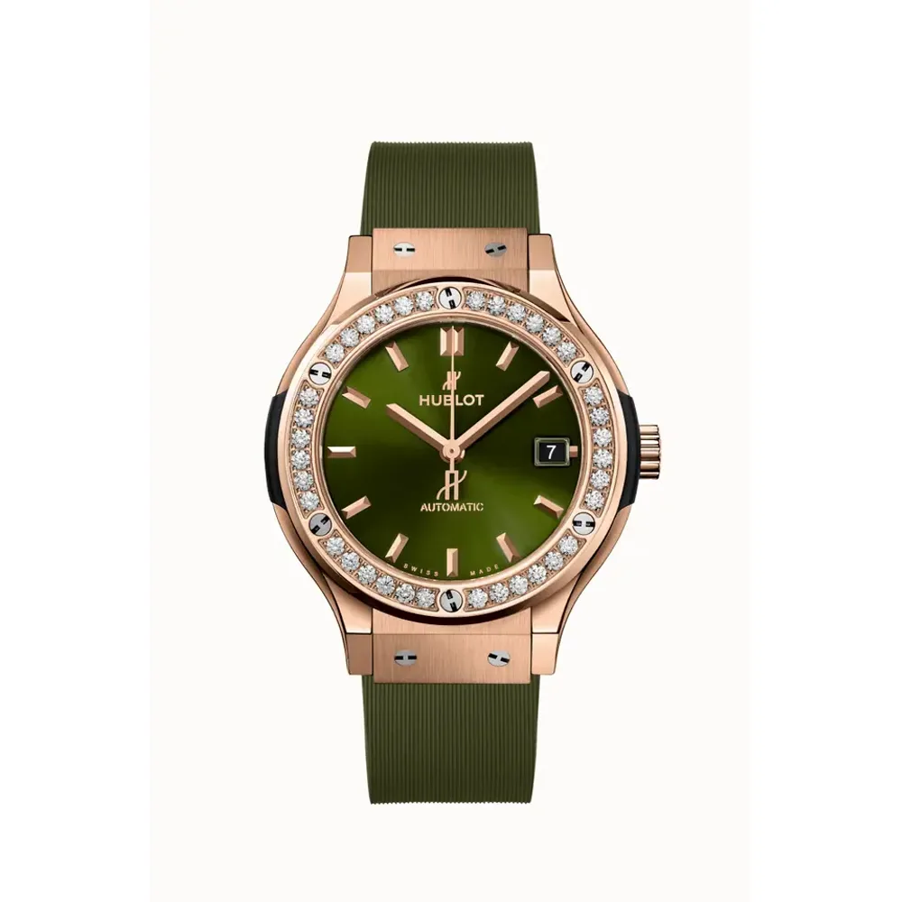 Hublot Classic Fusion King Gold Green Diamonds 38 mm