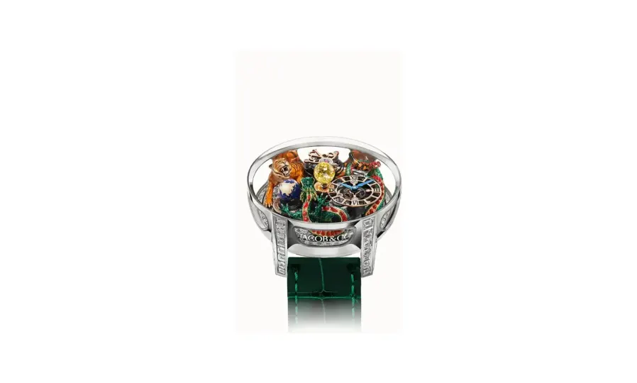Jacob & Co. Astronomia Dragon — Green Dragon & Tiger II, 18K White Gold and Sapphire Side Panes