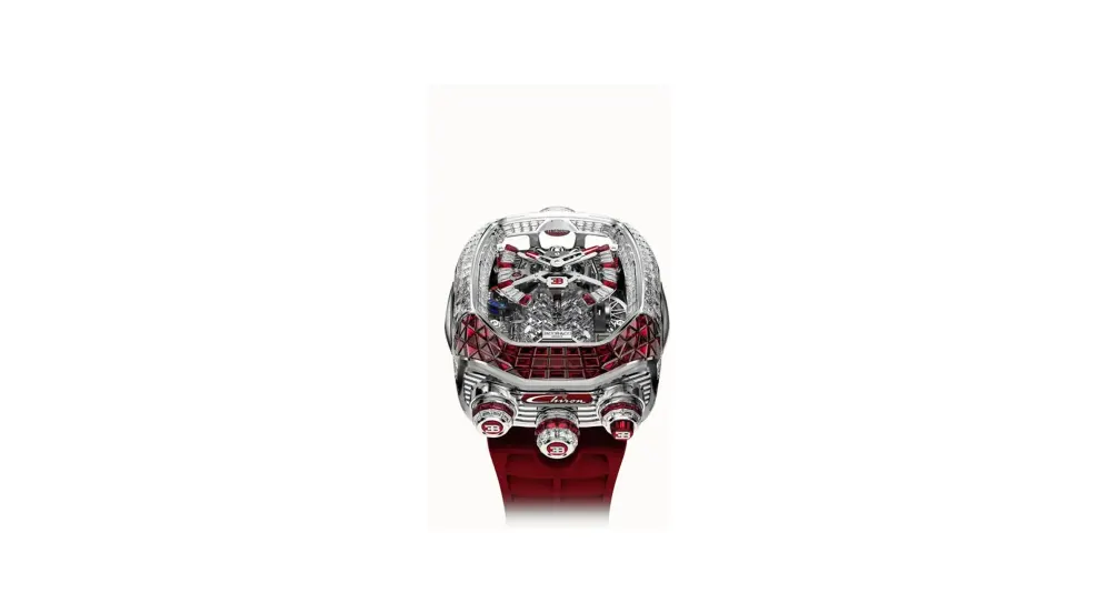 Jacob & Co. Bugatti Chiron Tourbillon Baguette — White Gold (Diamonds & Rubies)