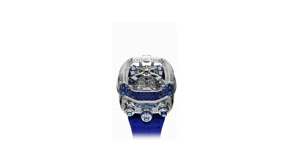 Jacob & Co. Bugatti Chiron Tourbillon Baguette — White Gold (Diamonds & Blue Sapphires)