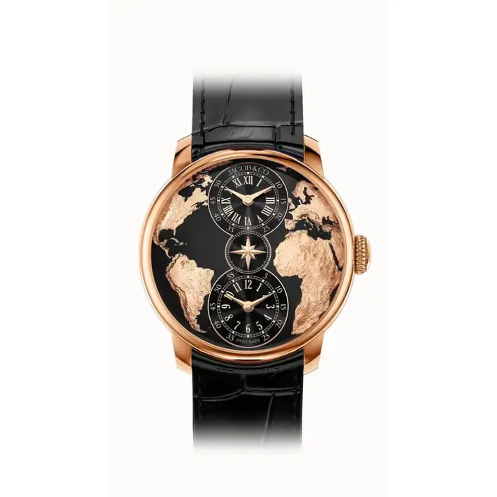 Jacob & Co. The World is Yours Dual Time Zone — Black, 18K Rose Gold