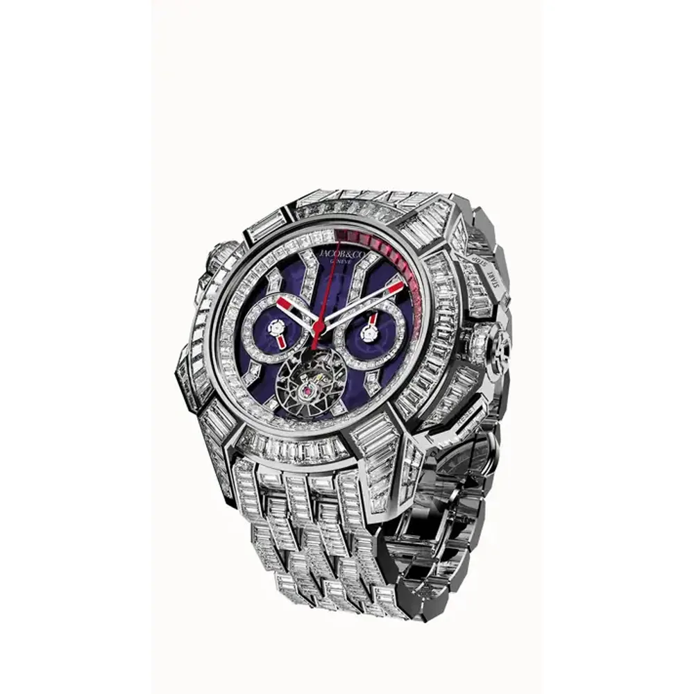Jacob & Co. Epic X Chrono Tourbillon Baguette — Blue Crystal Bracelet