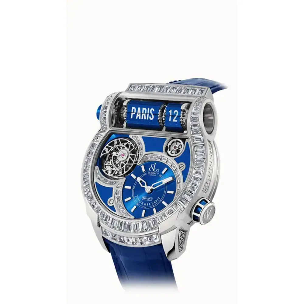 Jacob & Co. Epic SF24 Tourbillon Baguette — White Gold Blue Dial