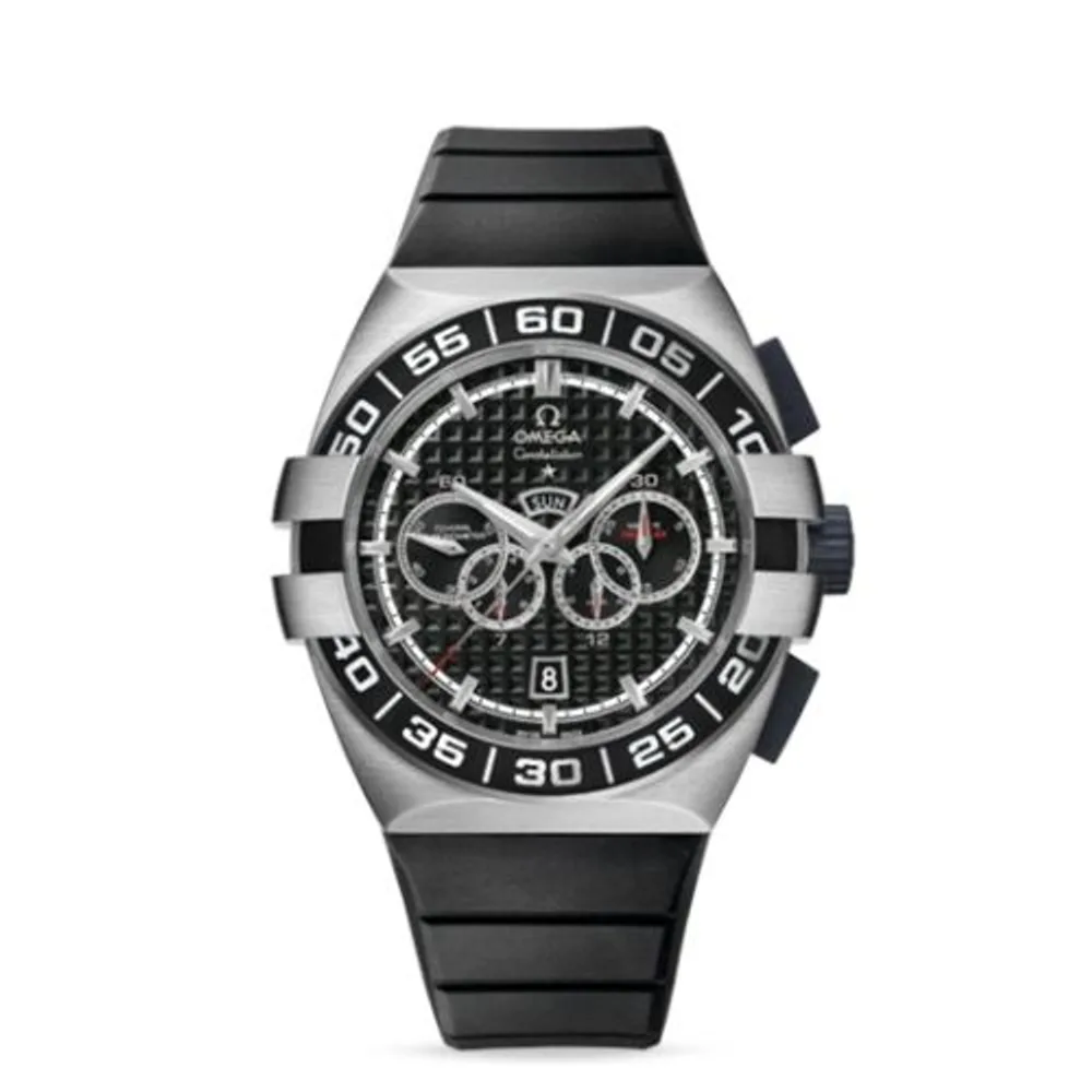 Omega Constellation Co-Axial 44 Chronograph Double Eagle Four Counters Stainless Steel / Black / Rubber