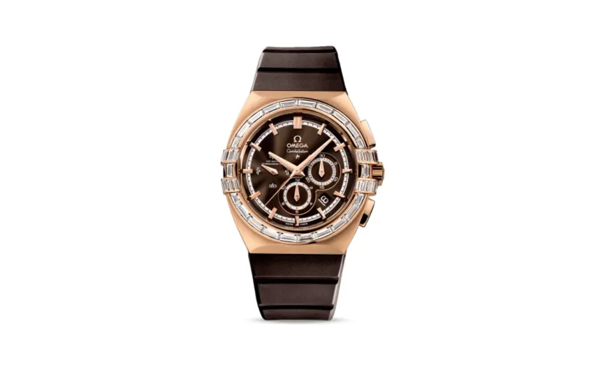 Omega Constellation Co-Axial 41 Chronograph Double Eagle Red Gold / Baguette / Brown / Rubber