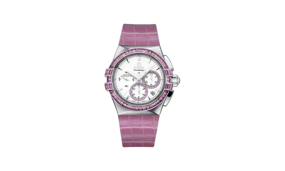 Omega Constellation Co-Axial 35 Chronograph Double Eagle White Gold / Silver / Pink Alligator
