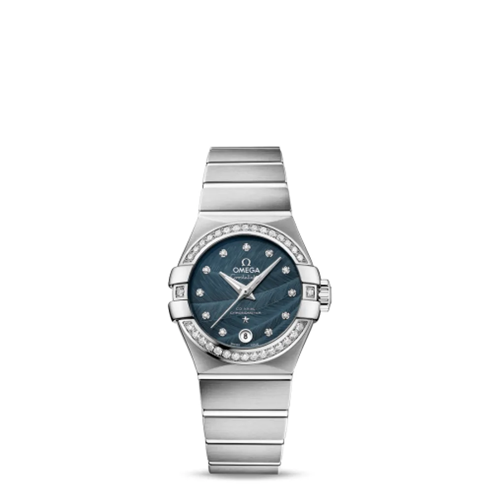 Omega Constellation Co-Axial 27 Brushed Stainless Steel / Diamond / Blue Feather