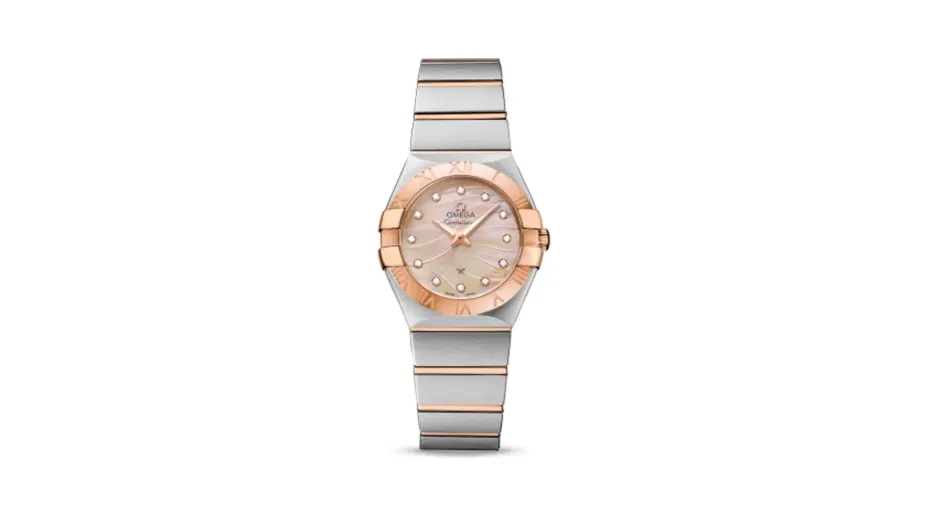Omega Constellation Quartz 27 Brushed Stainless Steel / Red Gold / Red MOP