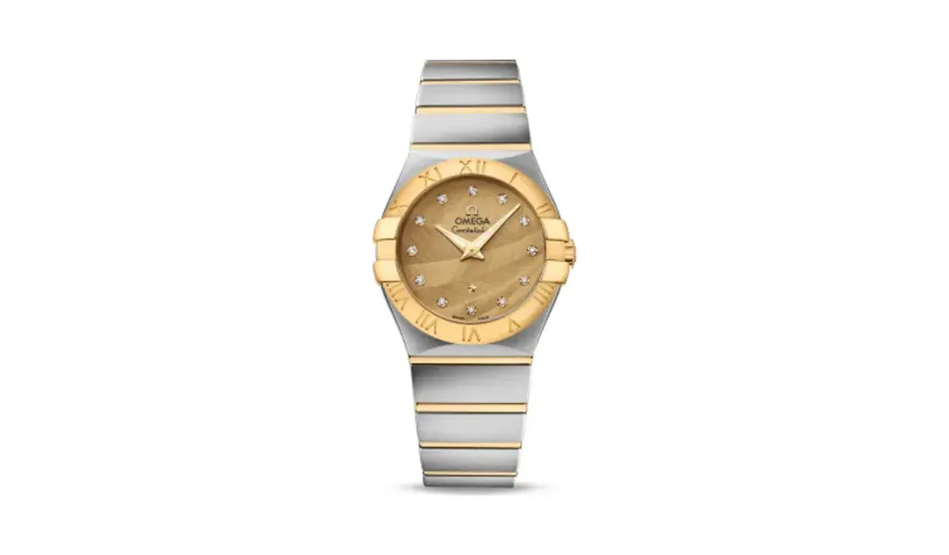 Omega Constellation Quartz 27 Brushed Stainless Steel / Yellow Gold / Champagne Feather
