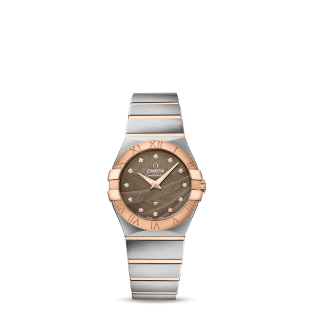 Omega Constellation Quartz 27 Brushed Stainless Steel / Red Gold / Brown Feather