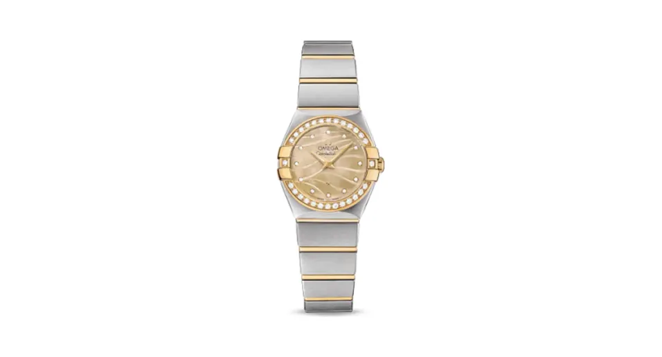 Omega Constellation Quartz 24 Brushed Stainless Steel / Yellow Gold / Diamond / Wavy Champagne MOP