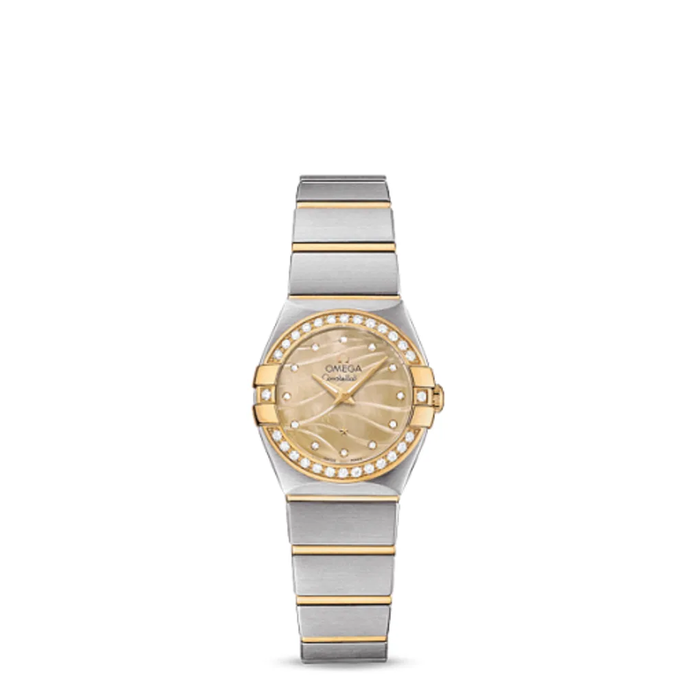 Omega Constellation Quartz 24 Brushed Stainless Steel / Yellow Gold / Diamond / Wavy Champagne MOP