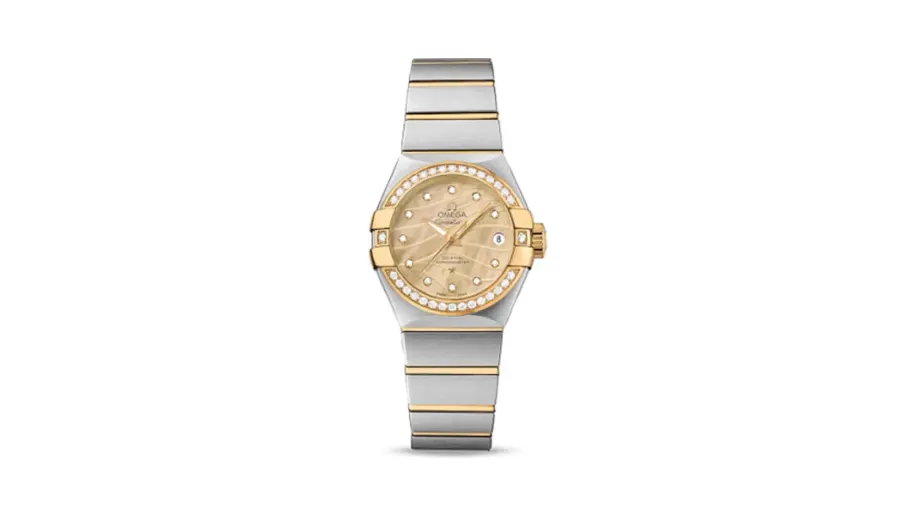 Omega Constellation Co-Axial 27 Brushed Stainless Steel / Yellow Gold / Diamond Bezel / Champagne MOP
