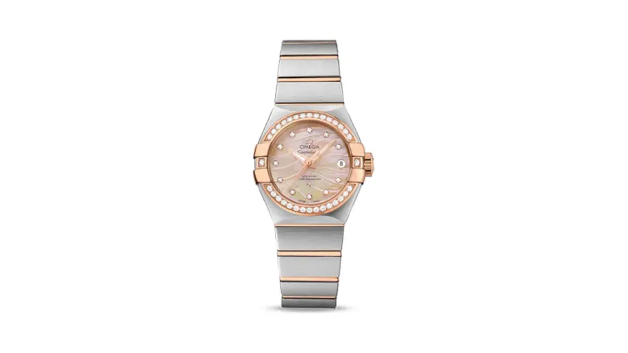 Omega Constellation Co-Axial 27 Brushed Stainless Steel / Red Gold / Diamond / Wavy Brown MOP