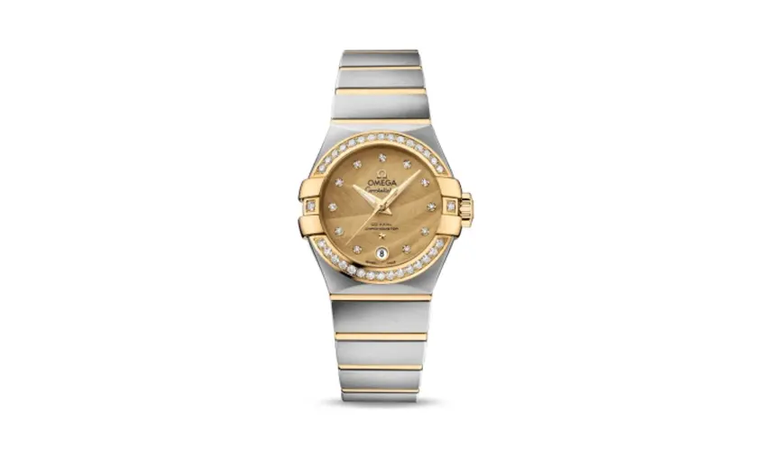 Omega Constellation Co-Axial 27 Brushed Stainless Steel / Yellow Gold / Diamond Bezel / Champagne Feather