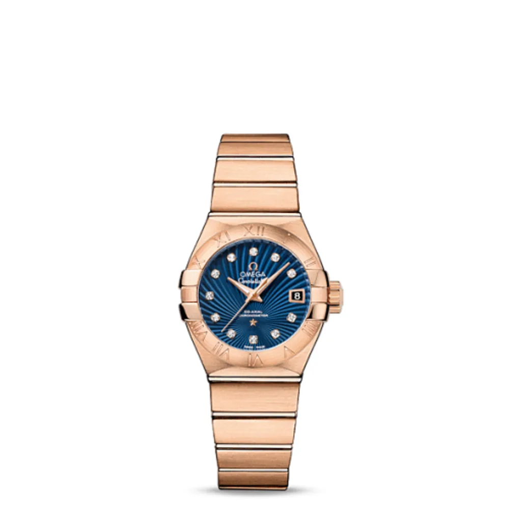 Omega Constellation Co-Axial 27 Brushed Red Gold / Blue Supernova