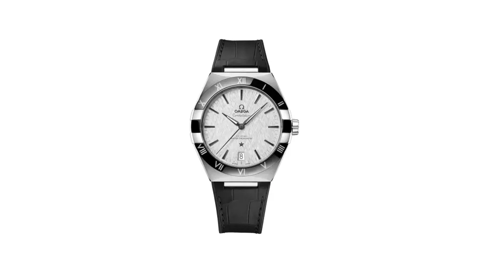 Omega Constellation 41 mm, steel on leather strap, Grey dial