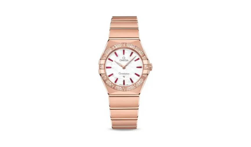 Omega Constellation Manhattan 28 Quartz Sedna Gold / MOP - Emerald / Diamond