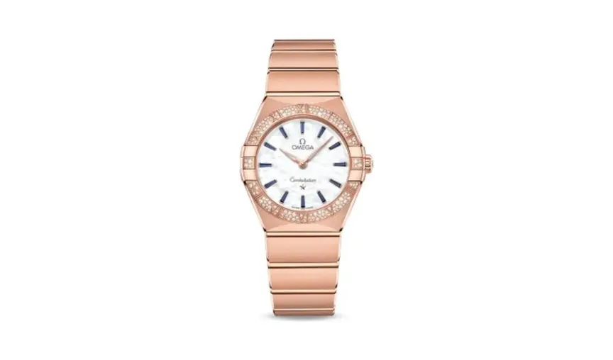 Omega Constellation Manhattan 28 Quartz Sedna Gold / MOP - Emerald / Diamond